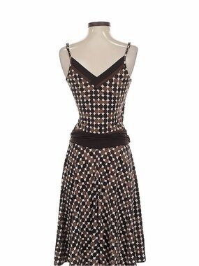 BCBG Max Azria Y2K Brown Geometric Mesh Wrap Midi Dress XS